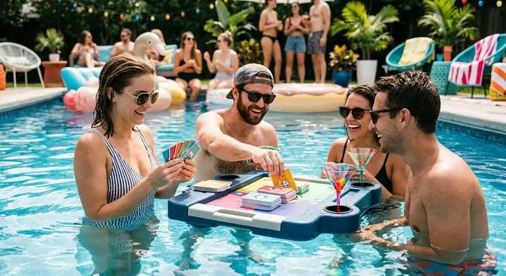 A waterproof adult card or party game for an adult pool party
