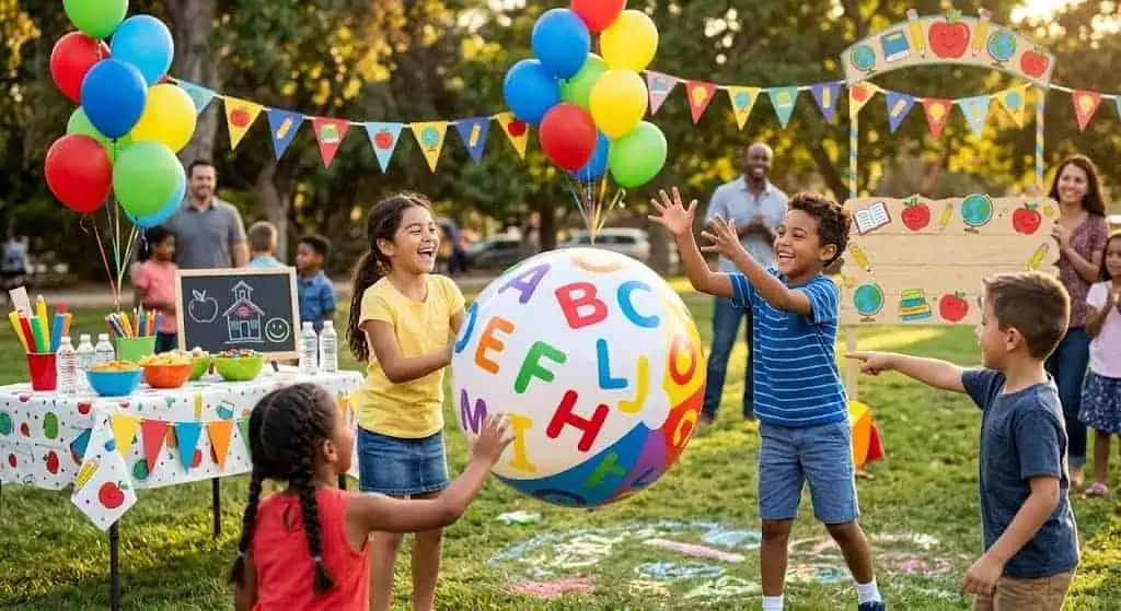 ABC Beach Ball Toss — back to school party games for kids