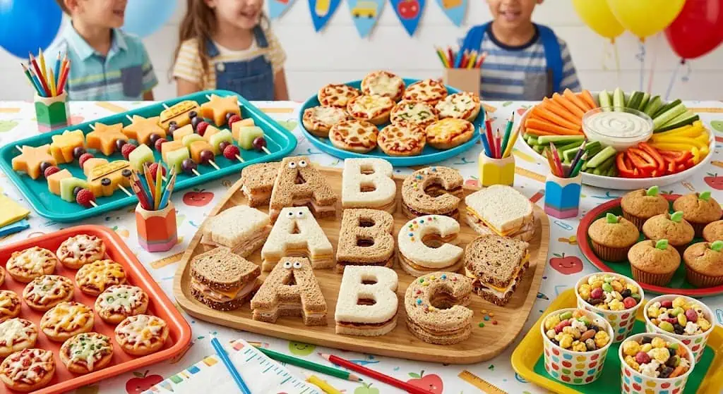 ABC sandwich cutouts made with letter cookie cutters – back to school party food