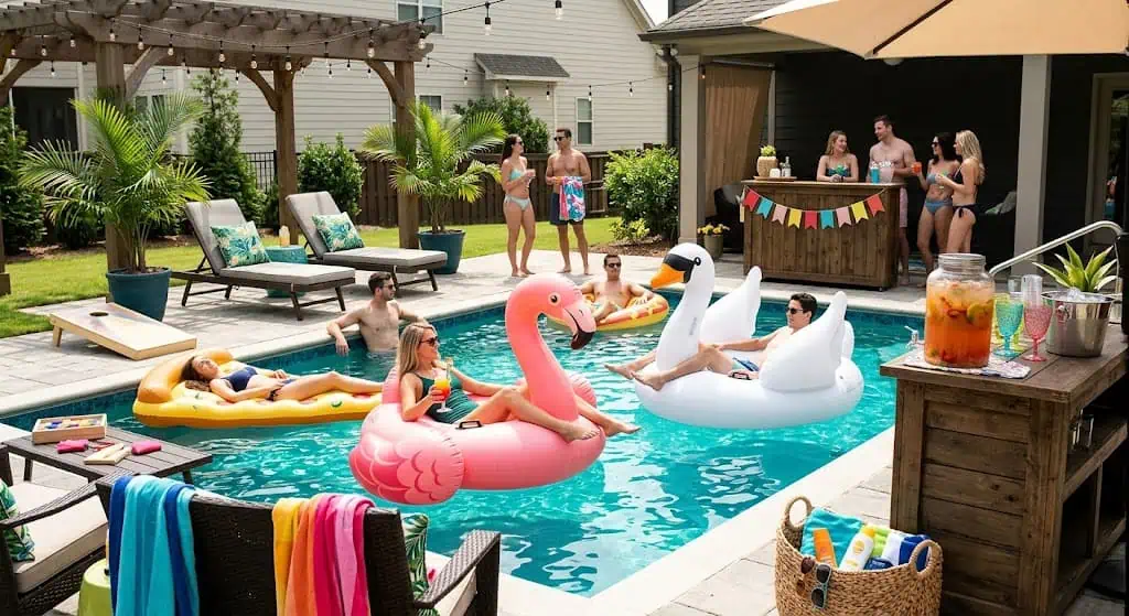 Adult-sized statement floats for an adult pool party