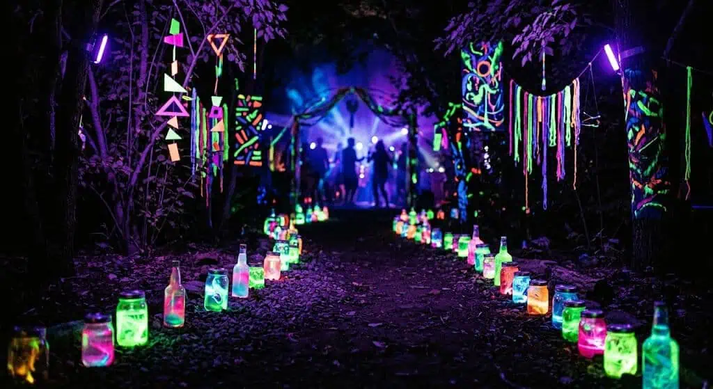 DIY glow jar pathway lighting a backyard glow party