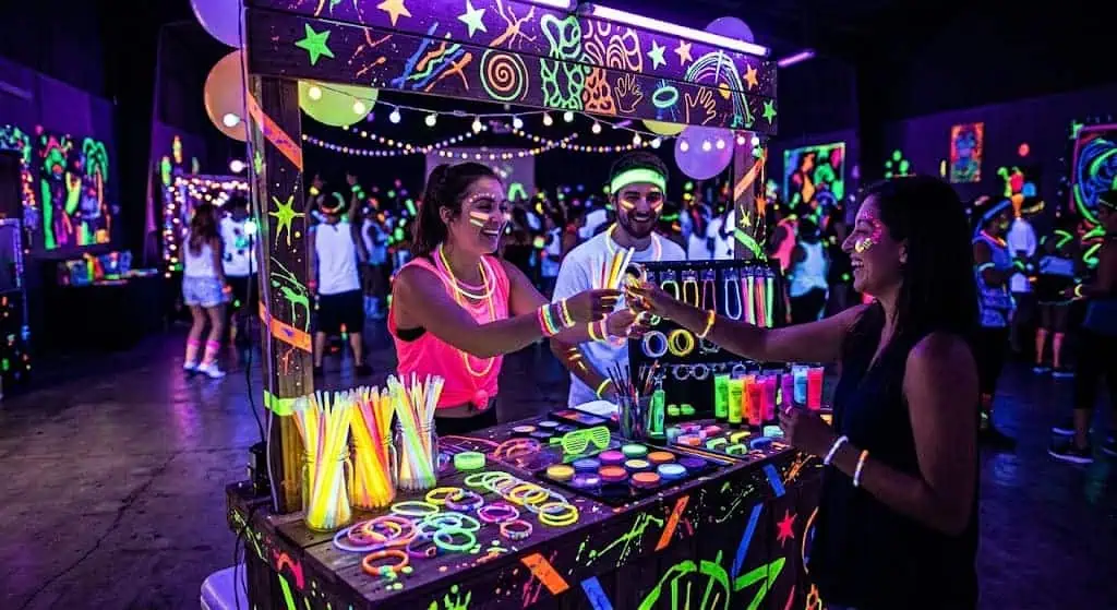 glow gear welcome station with necklaces and bracelets