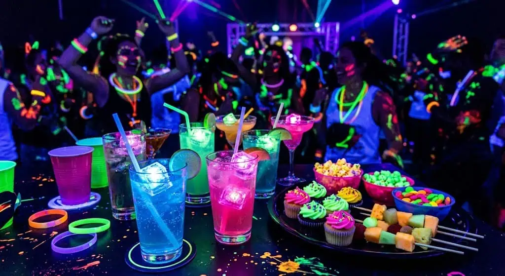 LED glow ice cubes lighting up a punch bowl