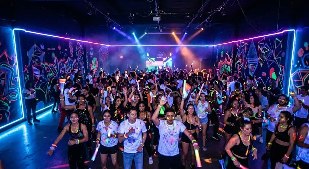 LED strip perimeter lighting for a neon glow party
