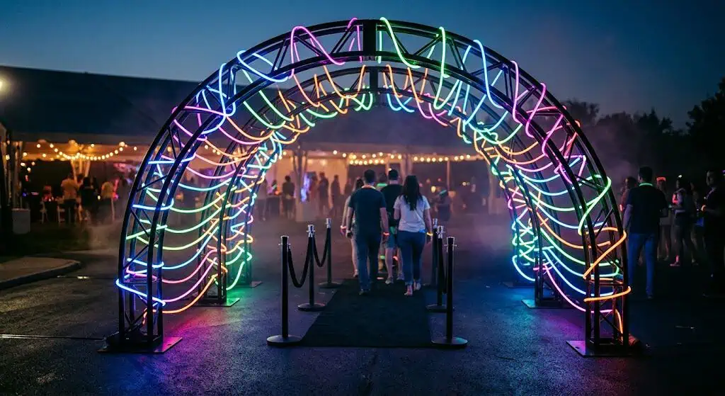 neon rope light entrance arch for a glow party