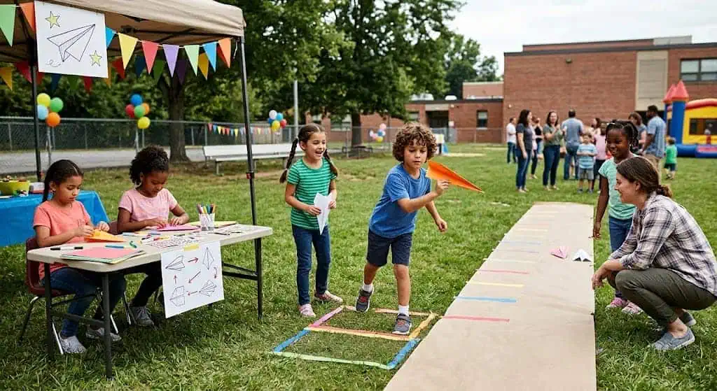 Paper Airplane Flight School — back to school party games for kids