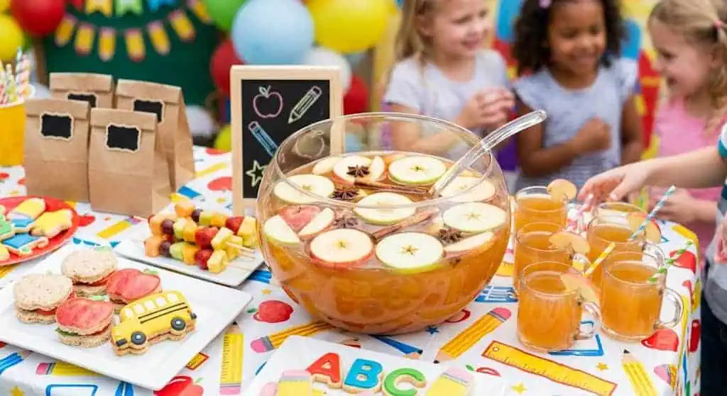 Teacher's apple punch in a self-serve drink dispenser – back to school party drink