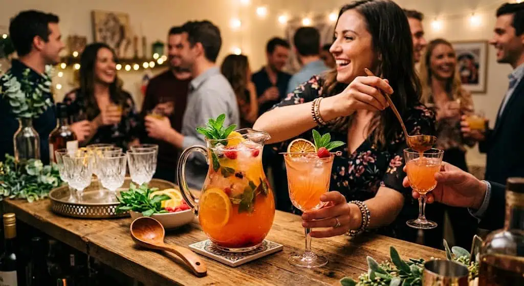 Signature batch cocktail in a glass drink dispenser – how much alcohol for a party of 50