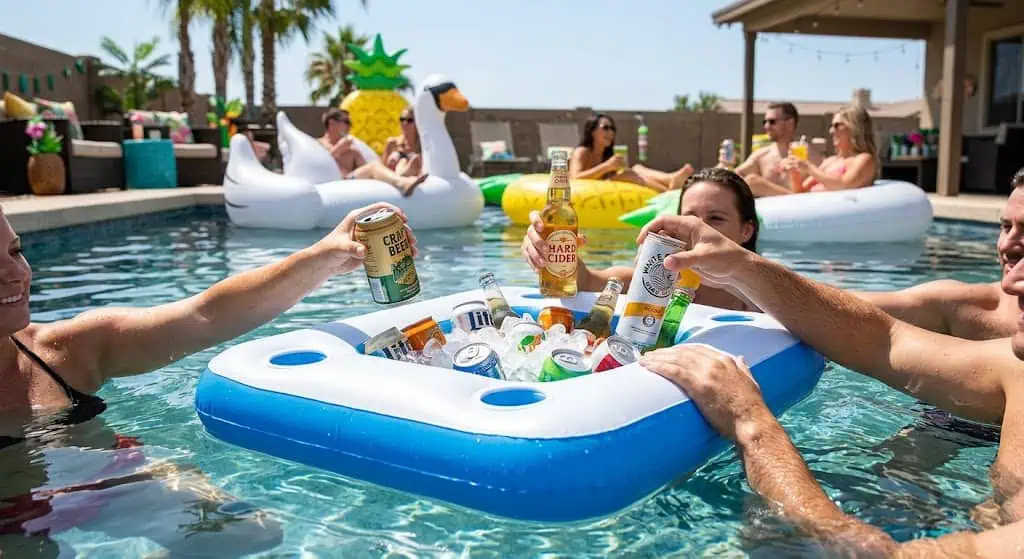 Floating drink cooler for an adult pool party